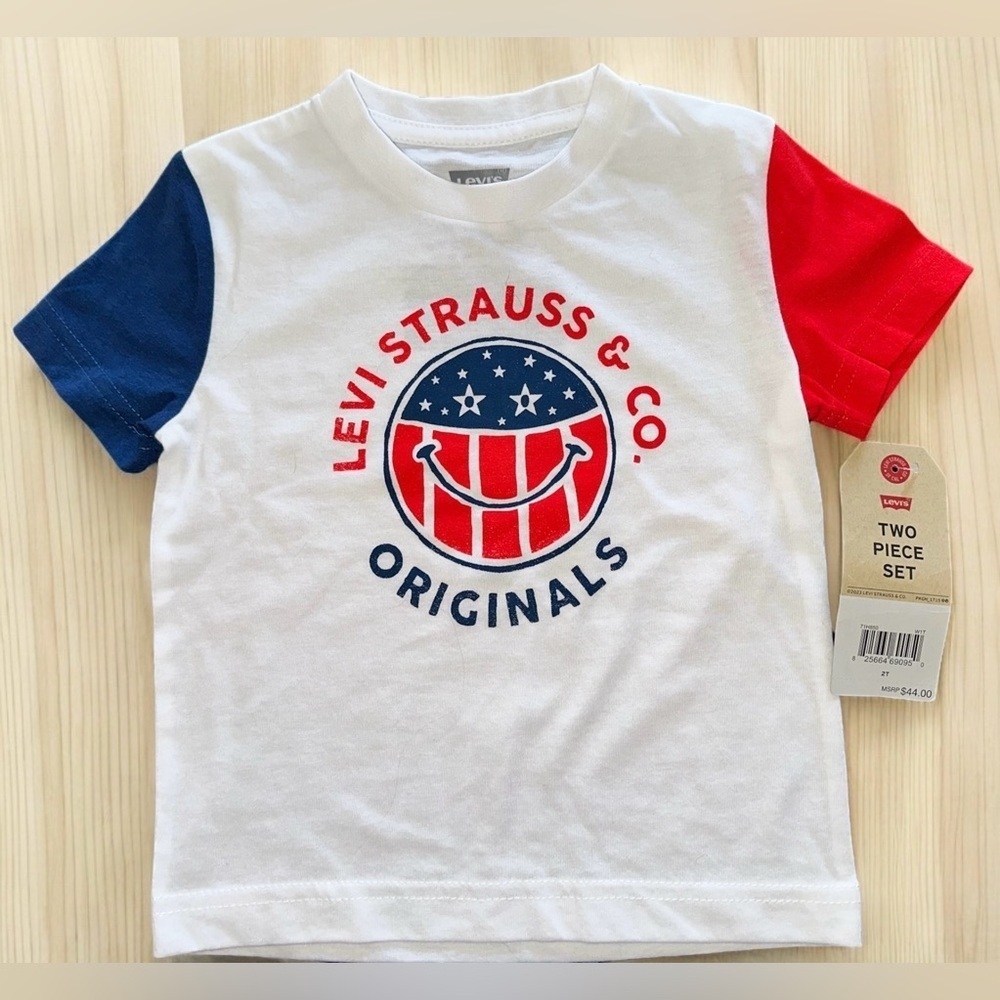 NWT Levi's Boys American Smiley Denim Short Set. Size 2t - Picture 2 of 8